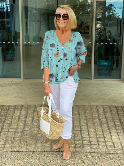 Rowena™ | Cotton and Linen Floral Top