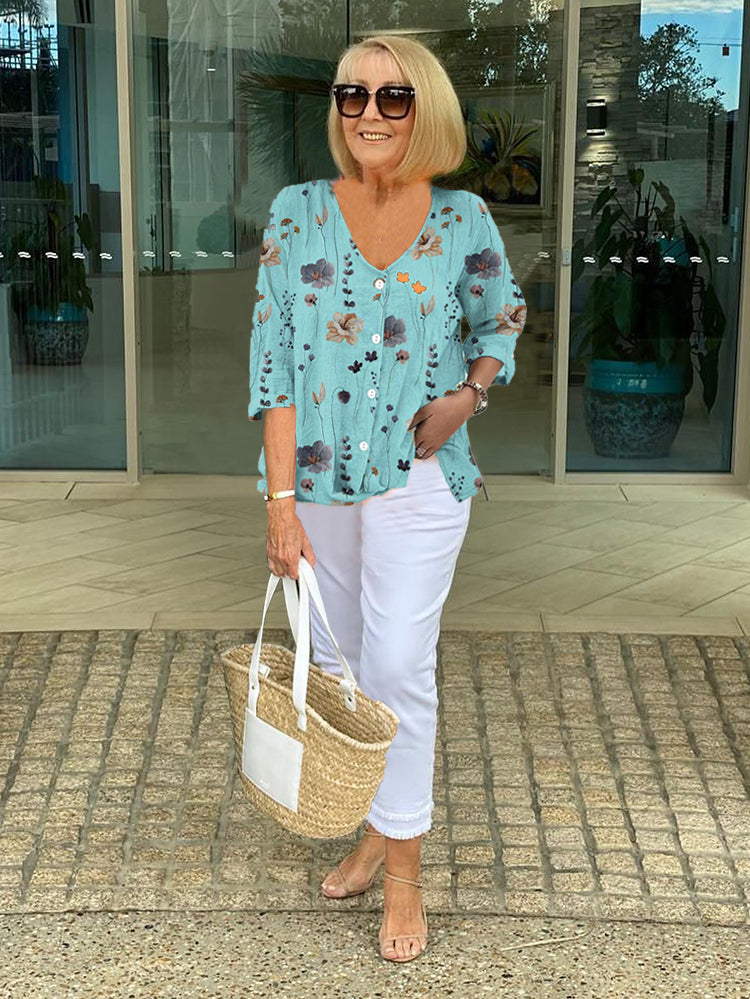 Barbara™ | Cotton and Linen Floral Top