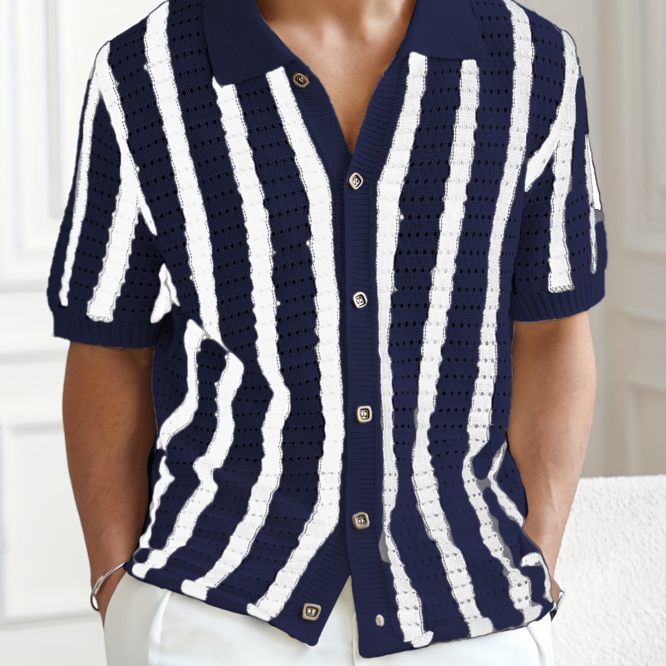Fiorenzo D'Amico Knit Striped Button-Up Shirt