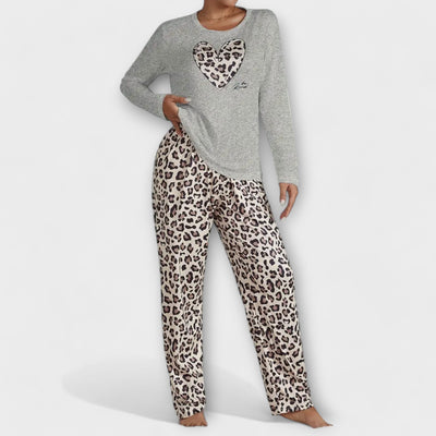 Kusset Leopard Pajama Set with Heart Detail