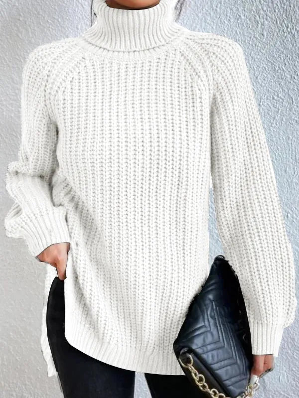 Avencea Turtleneck Sweater with Raglan Sleeves and Split Hem