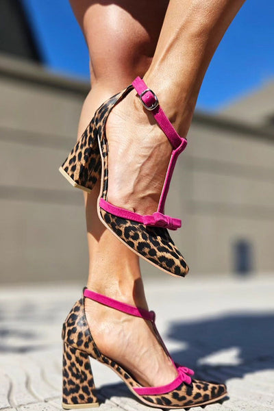 Leontina | Green leopard print sandals with colorful accent