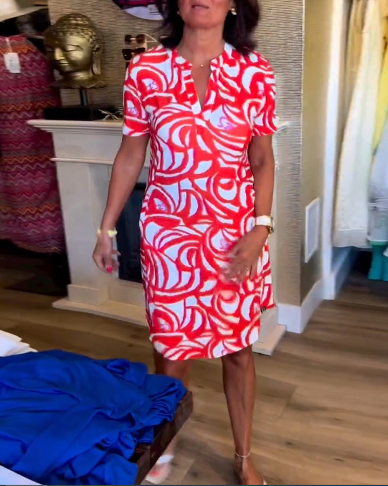 Marlo - Casual Loose Fit Printed V-Neck Dress