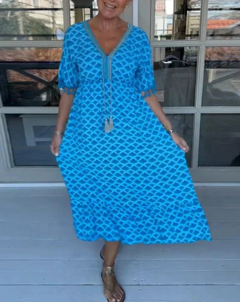 Aisha Comfortable Loose Fit V-Neck Midi Dress