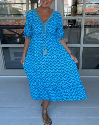 Aisha Comfortable Loose Fit V-Neck Midi Dress