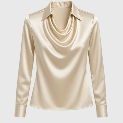 Sylvie | Blouse with a luxurious shine and pleated neckline