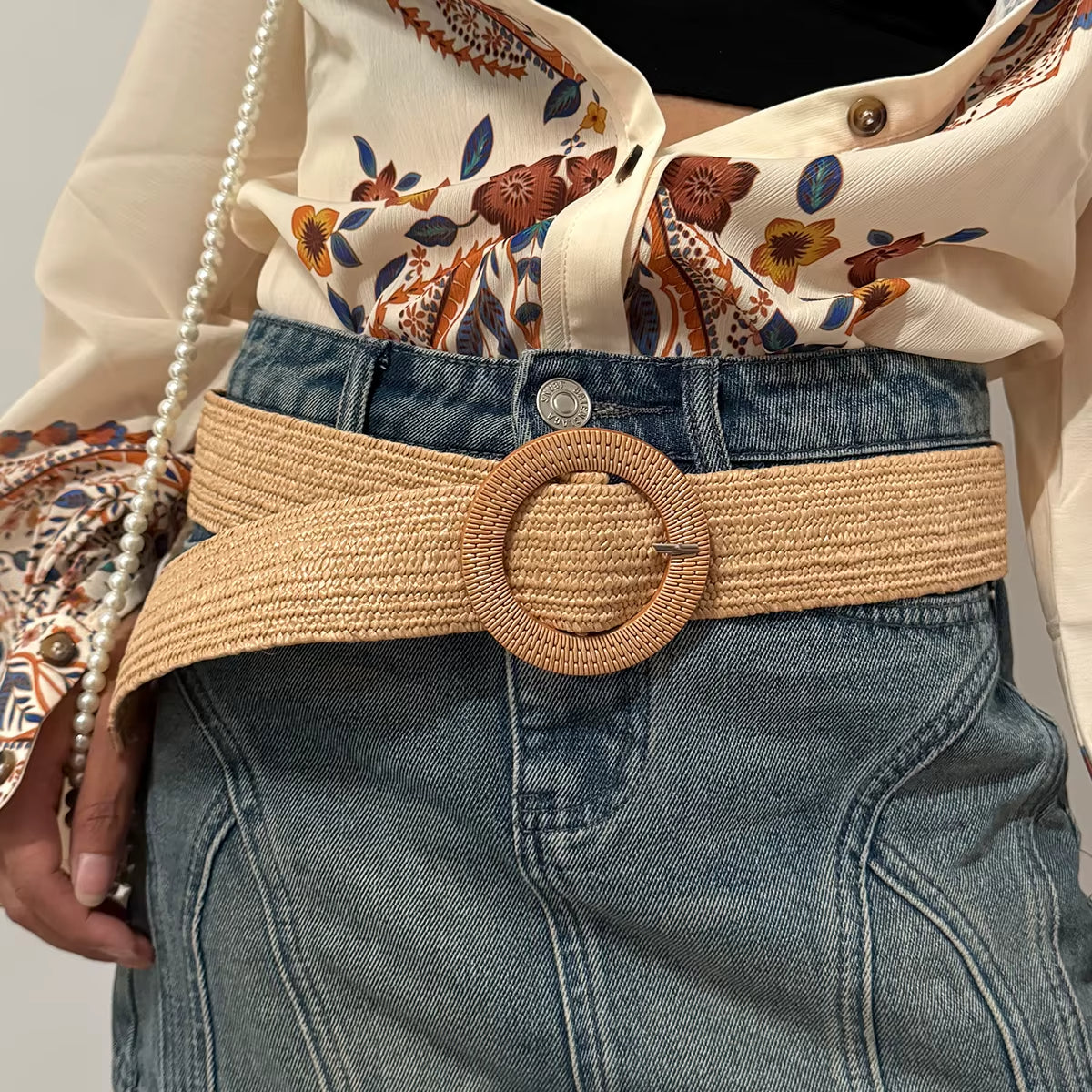 Sand & Pearl Woven Raffia Belt