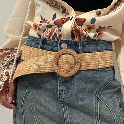 Sand & Pearl Woven Raffia Belt