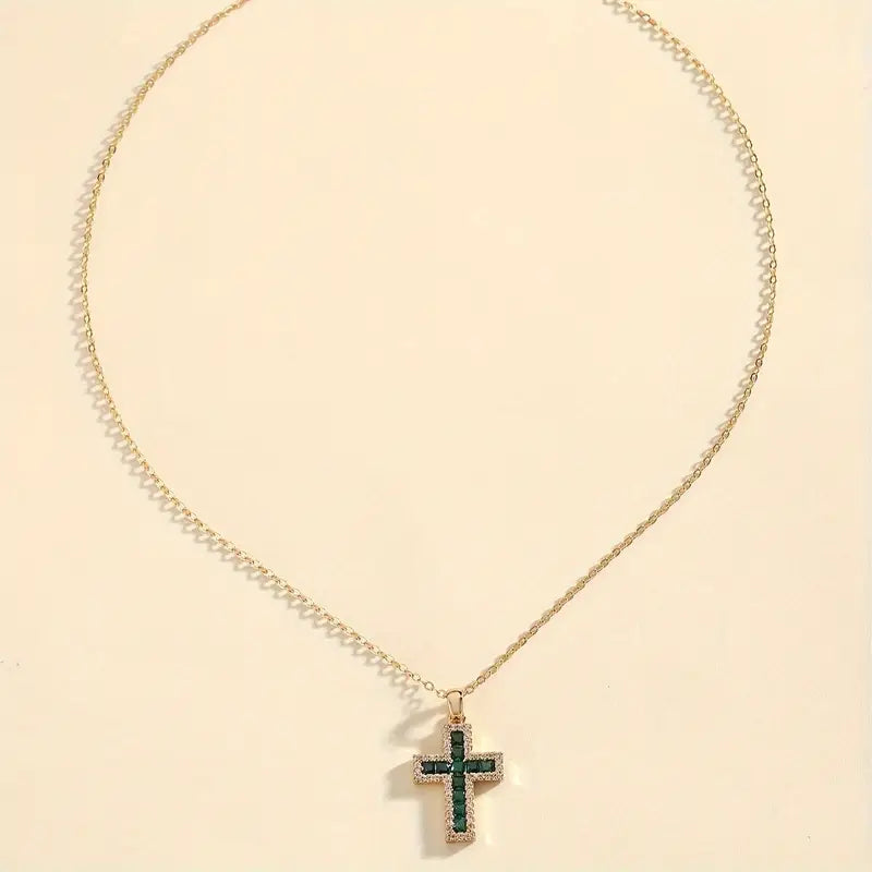 Solene Emerald Cross Pendant Necklace | Gold 18k