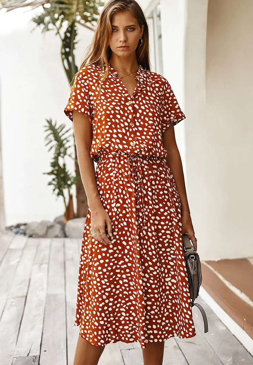 Georgia | Soft-Spotted Button-Up Midi Dress