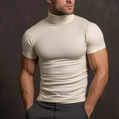 Avencea - Men's T-Shirt in Solid Color with Roll Neck