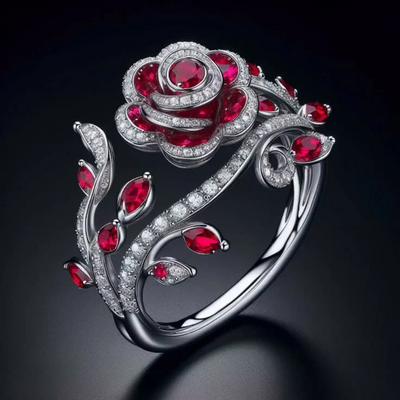 Red Rose Bright Silver Ring | White Gold 16k