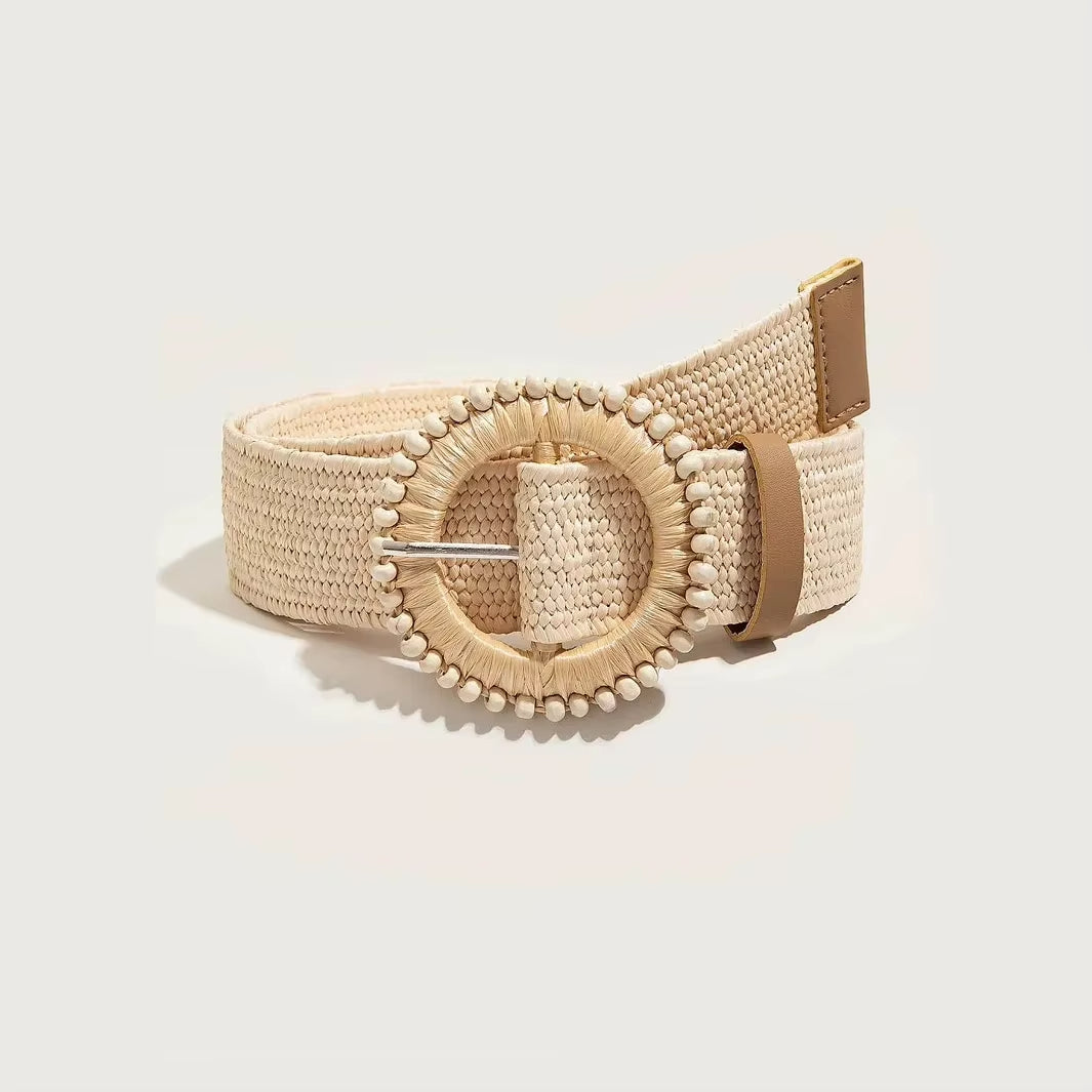 Sand & Pearl Woven Raffia Belt