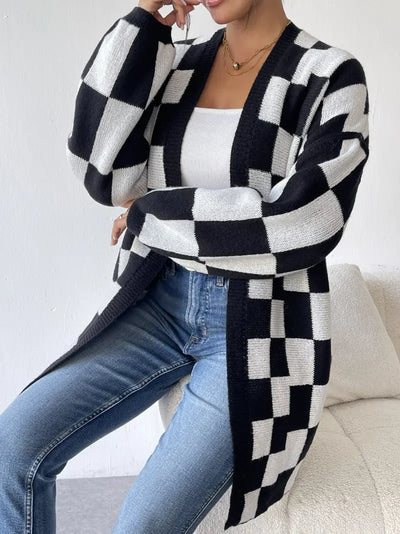 Crossmark Checkered Knit Cardigan