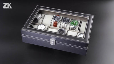 12 Slot Gray Watch Storage Box, Transparent Watch Box, PU Leather Wrapped, Ideal Choice for Gifts