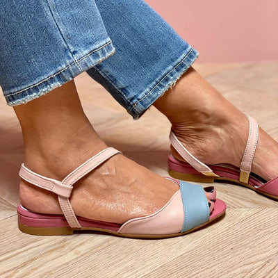 Roselina | Asymmetrical Pink Color Block Sandals