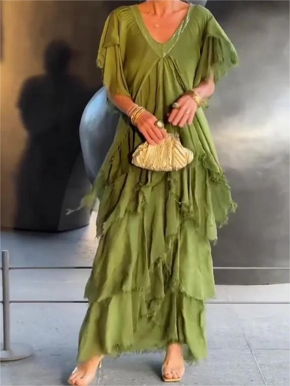 Zunera - Elegant V-Neck Long Dress