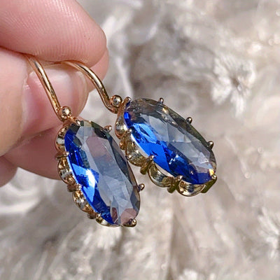 Golden Blue Bloom Earrings | Gold 16k