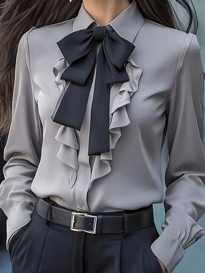 Rachel | Long Sleeve Button Up Blouse With Ruffled Bow