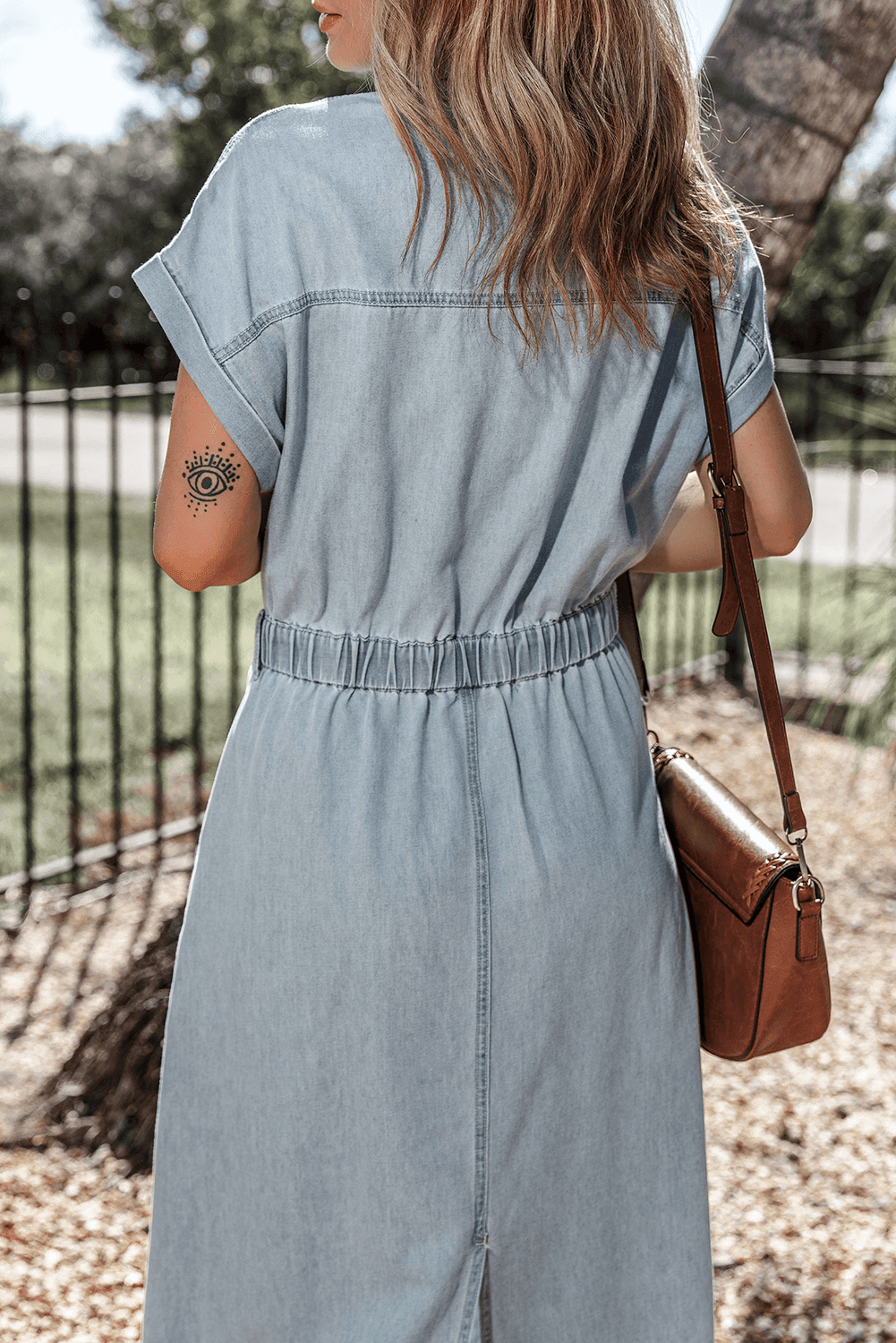 Sofia® | Elegant Denim Dress with Short Batwing Sleeves