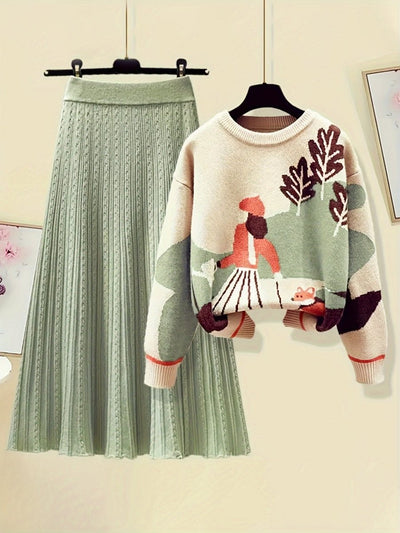 Avencea | Set of Pleated Skirt and Sweater