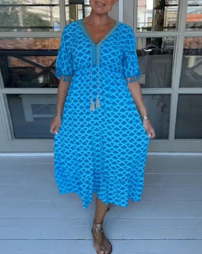 Aisha Comfortable Loose Fit V-Neck Midi Dress