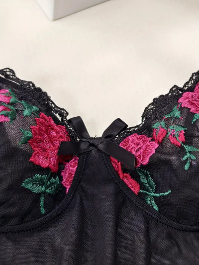 La Rose Ruched Mesh Nightgown