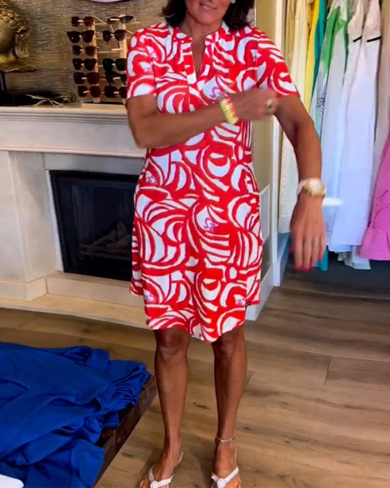 Marlo - Casual Loose Fit Printed V-Neck Dress