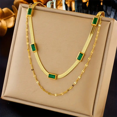 Sorella Gem Double-Layer Retro Necklace | Gold 18k