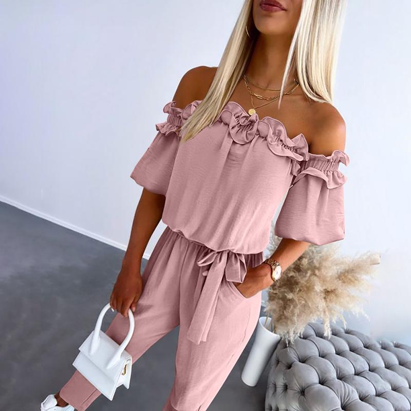 Zaria | Chic Off Shoulder Frill Tie-Waist Jumpsuit