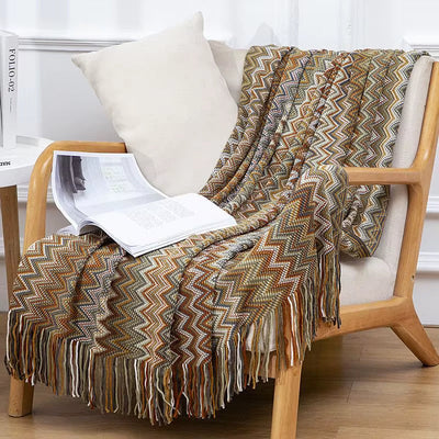 Boho Stripe Tassel Throw Blanket