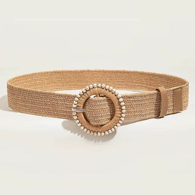 Sand & Pearl Woven Raffia Belt