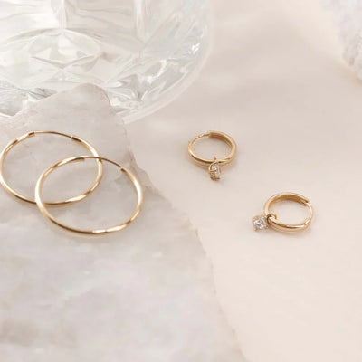 Larmes de Lune Stone Hoop Earrings | Gold 14k