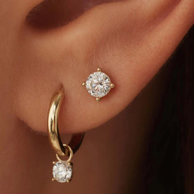 Larmes de Lune Stone Stud Earrings | Gold 14k