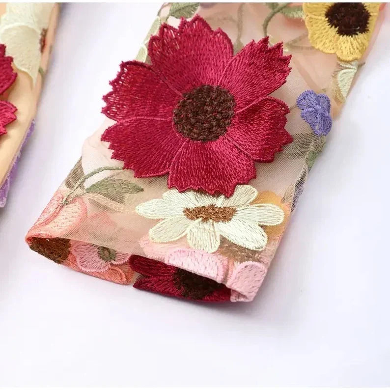 Avencea Mini Dress with Sheer Look and Floral Applications