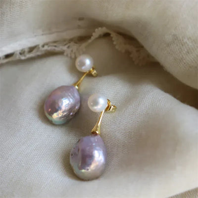 Exquisite Lilac Pearl Earrings | Gold 16k