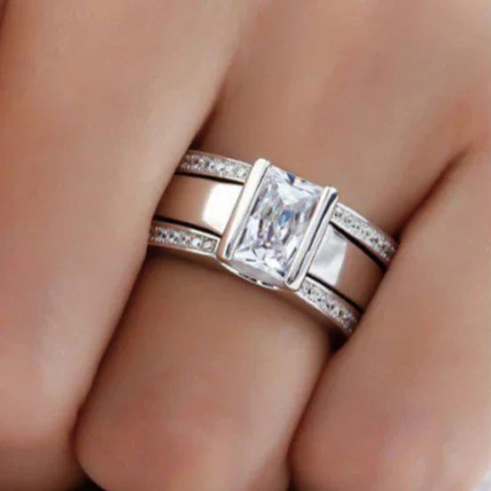 Antique Inlaid Glass Ring | White Gold 18k