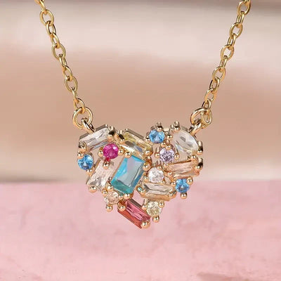 Colorful Gleam Heart Necklace | Gold 18k