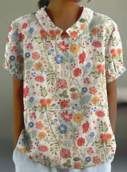 Rosa™ | Floral Short Sleeve Cotton Blouse