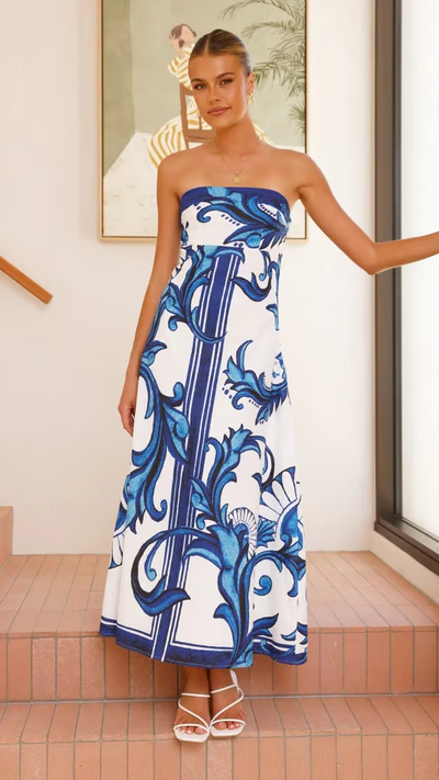 Iris - Vintage Printed Long Tube Dress