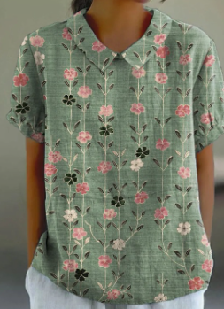 Rosa™ | Floral Short Sleeve Cotton Blouse