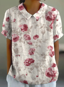 Rosa™ | Floral Short Sleeve Cotton Blouse