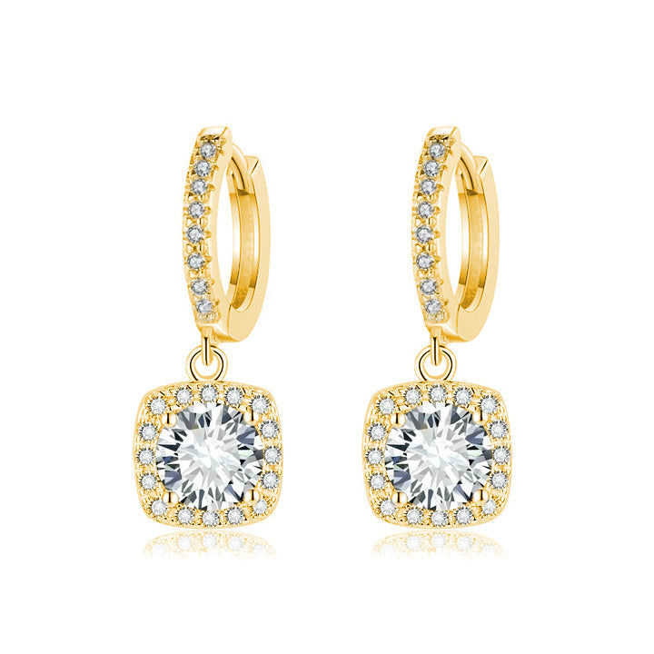 Square Halo Moissanite Drop Earrings | Gold 16k
