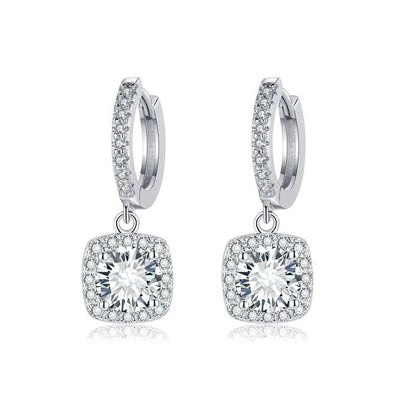 Square Halo Moissanite Drop Earrings | White Gold 16k