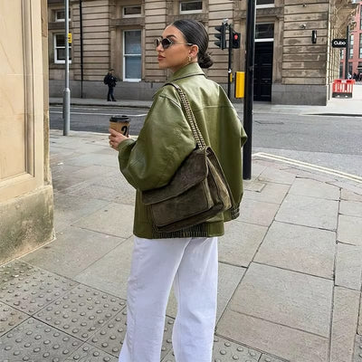 Stella | Women’s Relaxed Fit Oversized Leather Bomber Jacket