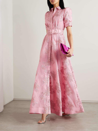 Aven | Retro Pink Lapel High Waist Dress