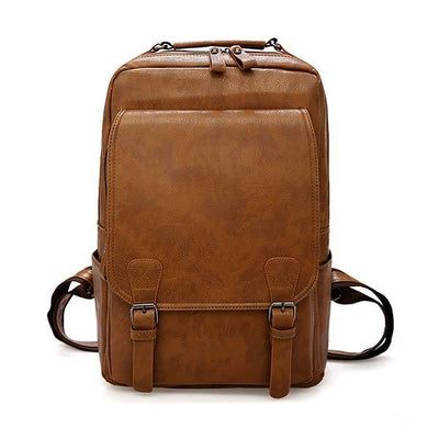 VINTAGE BUSINESS ZIP FLAP LEATHER BACKPACK