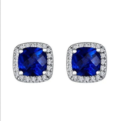 Saphir Square Stud Earrings | White Gold 16k