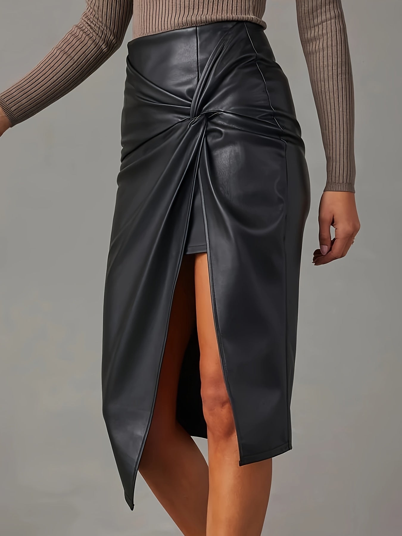 Aria Asymmetric Leather Midi Skirt