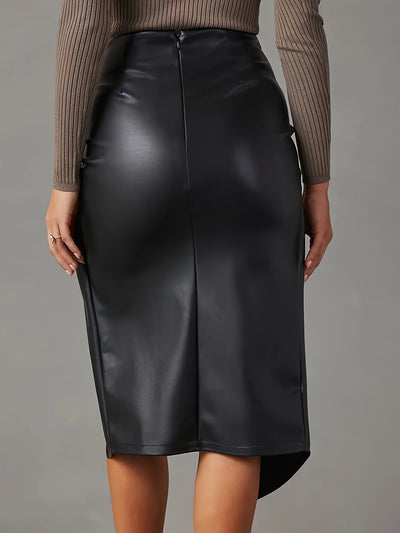 Aria Asymmetric Leather Midi Skirt